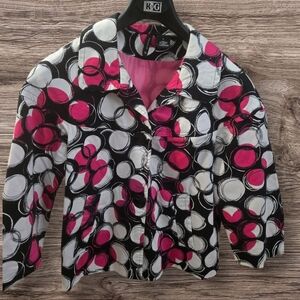 new directions Black, White & Pink Printed Button-Front Jean Jacket